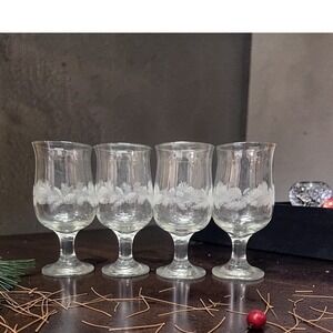 Libbey Etched Pinecones Stemmed Water‎ Goblets, Set of 4, Winter Theme Glasses